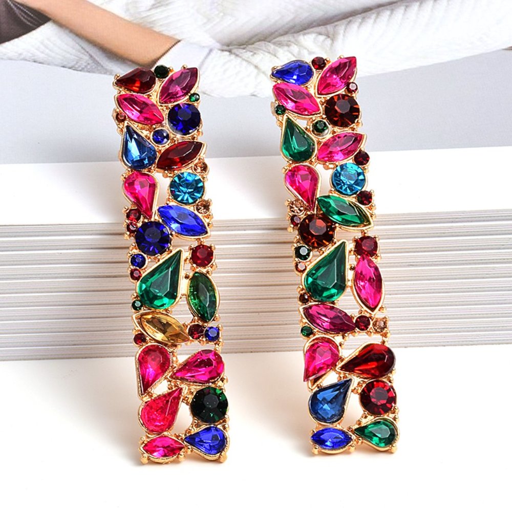 Rectangle Colorful Diamond Full Crystals Earring for Women, P1030 - Picture 3 of 6